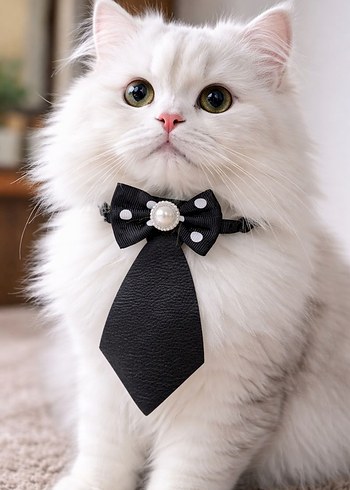 İnci Detaylı Siyah Nakışlı Papyon kedi tasması - Görsel 2