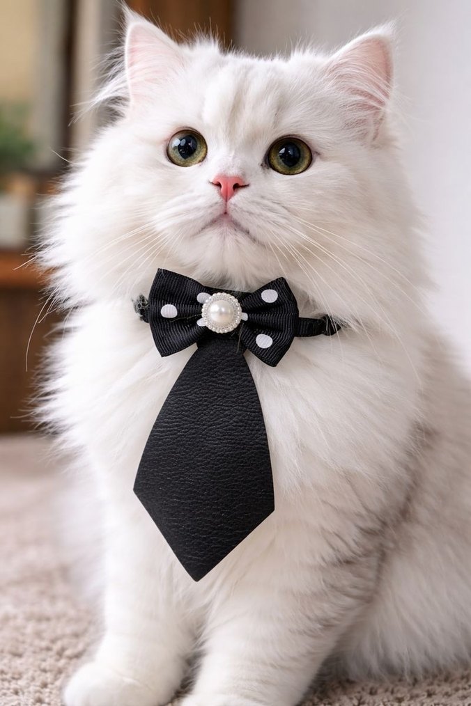 İnci Detaylı Siyah Nakışlı Papyon kedi tasması - Görsel 2