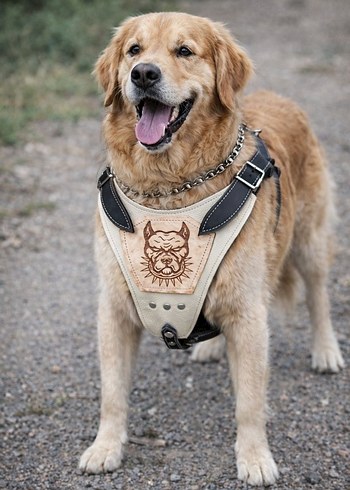 Bej Deri Köpek Göğüs Tasması - Görsel 2