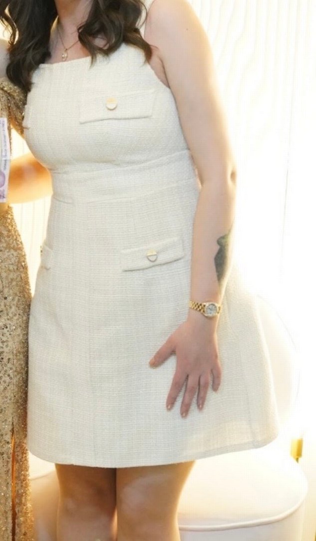 Düğmeli Bej Midi Kolsuz Elbise - Görsel 3