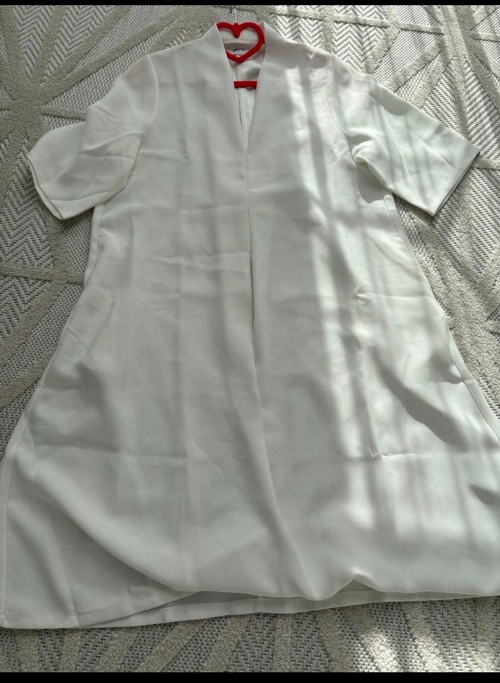 Beyaz V Yaka Hamile Midi Tunik - Görsel 3