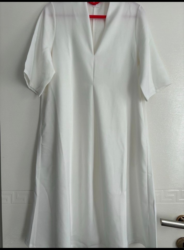 Beyaz V Yaka Hamile Midi Tunik - Görsel 2