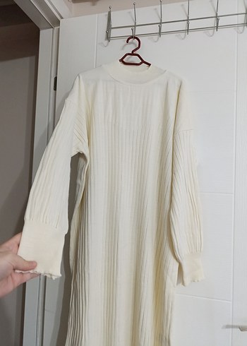 Bej Uzun Örgü Kadın Elbise - Görsel 2