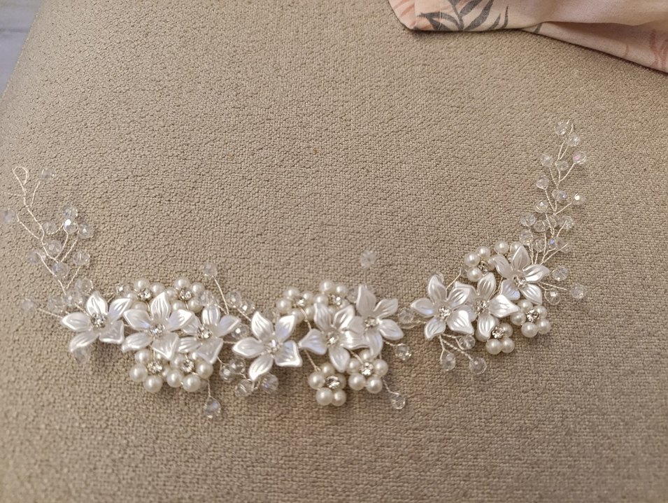 Beyaz Boncuklu Gelin Tacı - Görsel 2