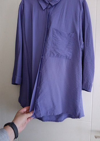 Mor Düğmeli Tunik Keten Gömlek - Görsel 5