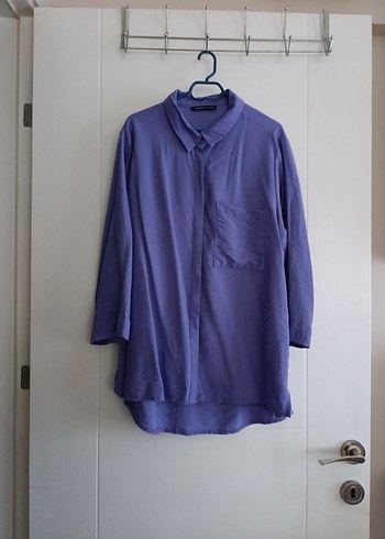 Mor Düğmeli Tunik Keten Gömlek - Görsel 3