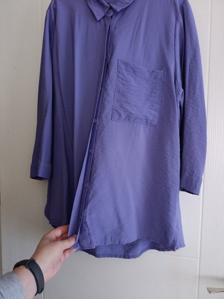 Mor Düğmeli Tunik Keten Gömlek - Görsel 5