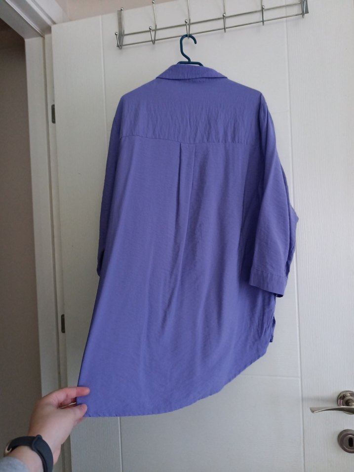 Mor Düğmeli Tunik Keten Gömlek - Görsel 4