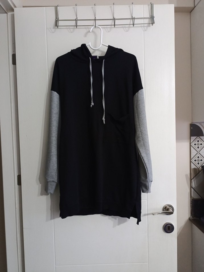 Gri Siyah Kapüşonlu Tunik - Görsel 4