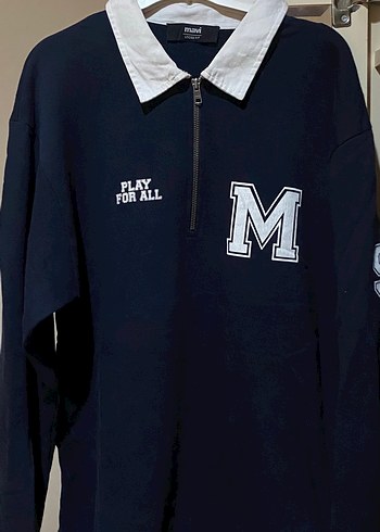 Mavi Lacivert Polo Yaka Spor Sweatshirt Rahat Ve Sik