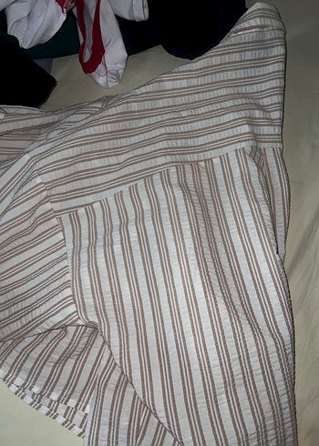 Düğmeli Bej Keten Kadın Gömlek - Görsel 5