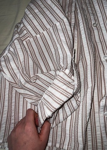 Düğmeli Bej Keten Kadın Gömlek - Görsel 4