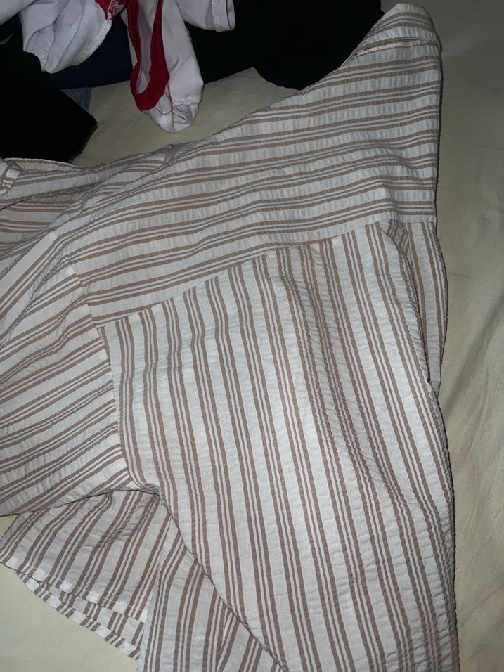 Düğmeli Bej Keten Kadın Gömlek - Görsel 5