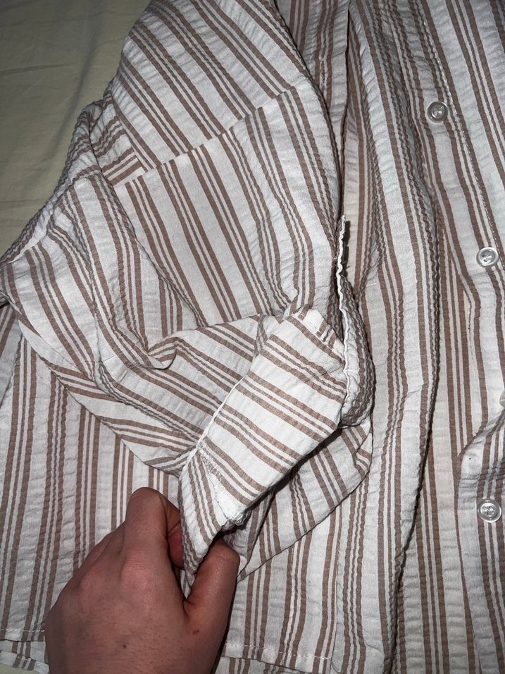 Düğmeli Bej Keten Kadın Gömlek - Görsel 4