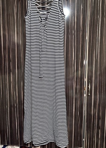 Çizgili Uzun Kesim Kadın elbise - Görsel 6