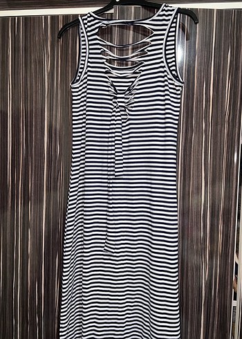 Çizgili Uzun Kesim Kadın elbise - Görsel 5