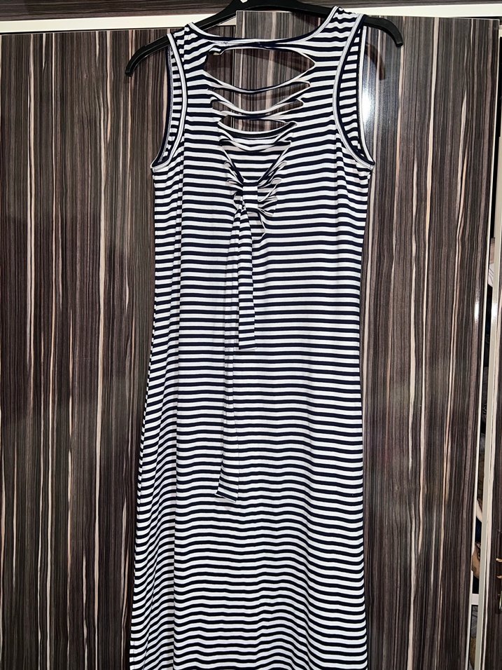 Çizgili Uzun Kesim Kadın elbise - Görsel 5