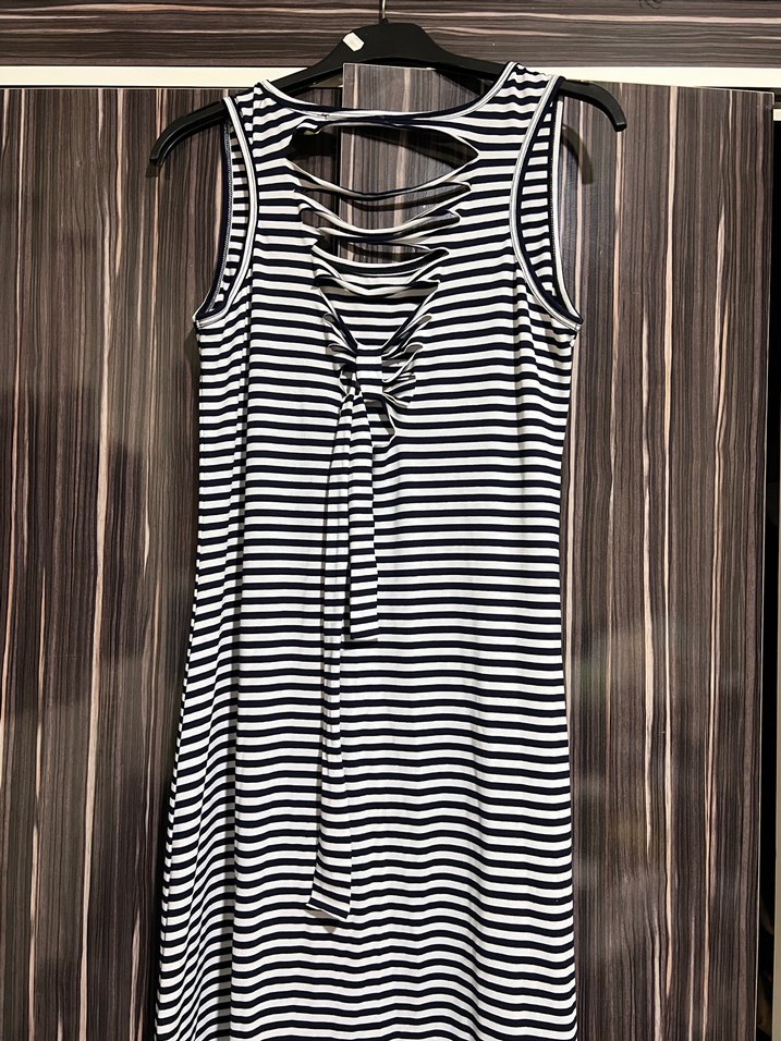 Çizgili Uzun Kesim Kadın elbise - Görsel 4