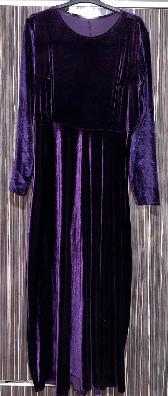 Mor Uzun Kadın Elbisesi, Drapeli, Goth Tarzı - Görsel 2