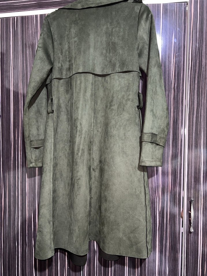 Kadın Süet Uzun Kemerli Trençkot - Görsel 4