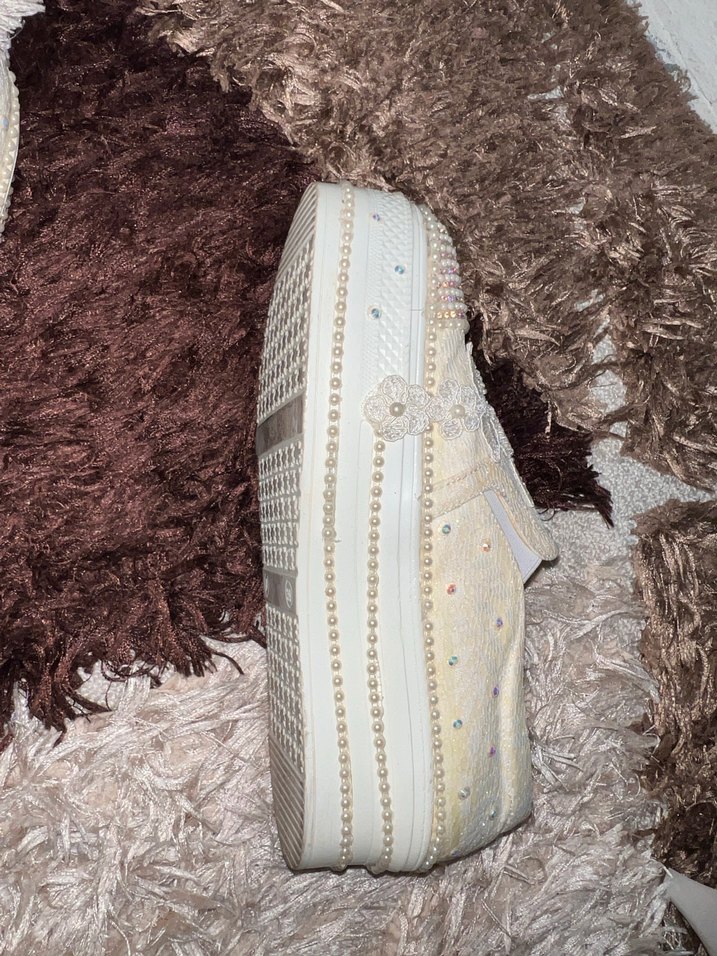 Dantel İşlemeli Bej Dolgu Topuklu Kadın Babet - Görsel 4