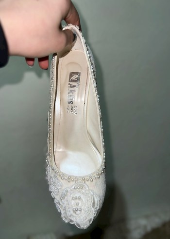 Dantel İşlemeli Beyaz Dolgu Topuklu Kadın Ayakkabı - Görsel 7