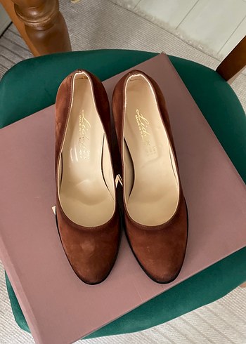 Kahverengi Süet Blok Topuklu Kadın Stiletto - Görsel 2