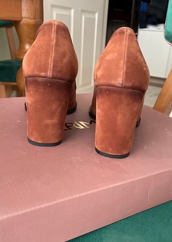 Kahverengi Süet Blok Topuklu Kadın Stiletto - Görsel 3
