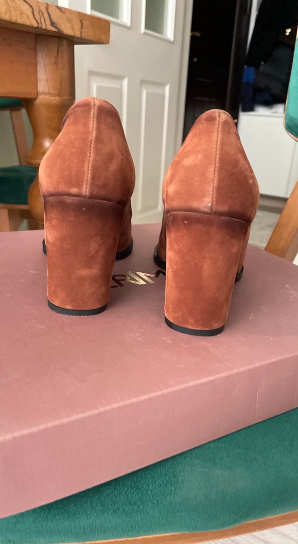 Kahverengi Süet Blok Topuklu Kadın Stiletto - Görsel 3