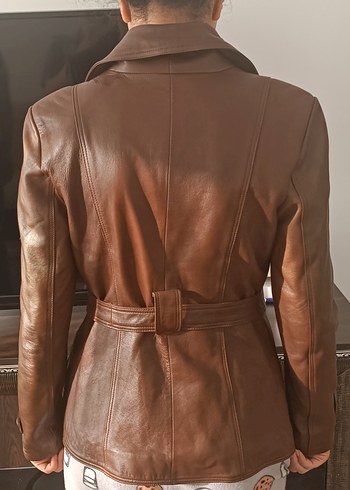 DEİMOS Gerçek Deri Kemerli Ceket  38 Beden  Bir Kez Giyildi - Görsel 6
