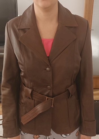 DEİMOS Gerçek Deri Kemerli Ceket  38 Beden  Bir Kez Giyildi - Görsel 7