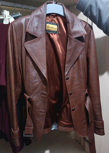 DEİMOS Gerçek Deri Kemerli Ceket  38 Beden  Bir Kez Giyildi - Görsel 3