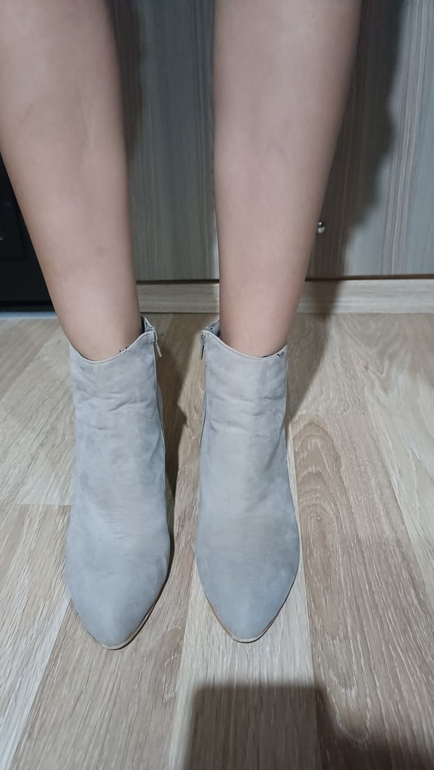 39 Numara Bambi Gri Süet Topuklu Bot  Sadece 1 Kez Giyildi - Görsel 5