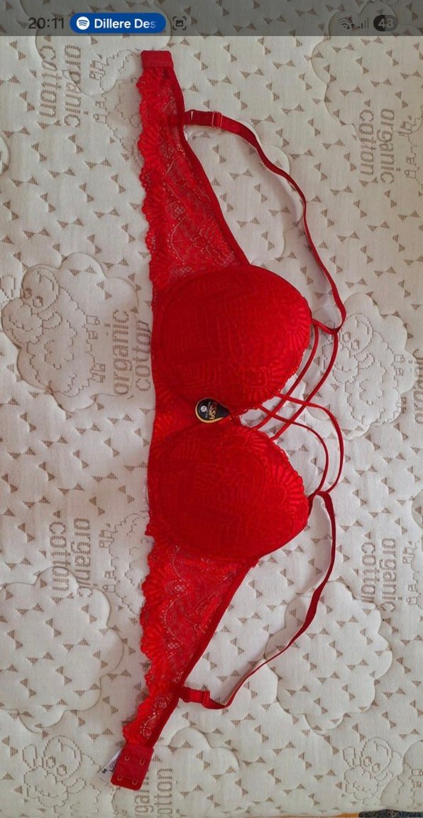 Kırmızı Dantelli Sütyen ve Külot Takımı 95/Beden - Görsel 3