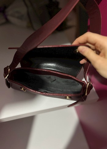 Bordo Deri Kadın Omuz Çantası - Görsel 3