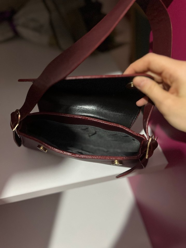 Bordo Deri Kadın Omuz Çantası - Görsel 3