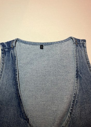 Kadın Mavi Denim Düğmeli Kolsuz Yelek - Görsel 2