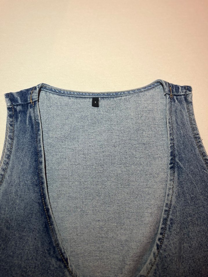 Kadın Mavi Denim Düğmeli Kolsuz Yelek - Görsel 2