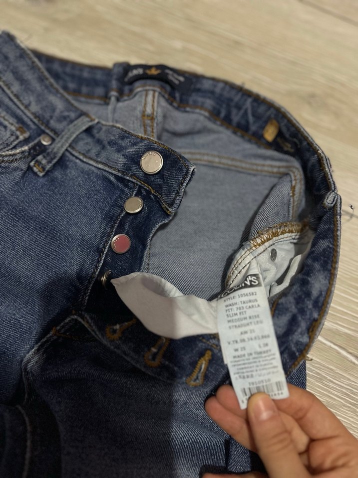 Düğmeli Mavi Kadın Denim Jean - Görsel 3