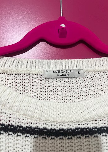 Kadın Beyaz Çizgili Örgü Kazak - Görsel 2