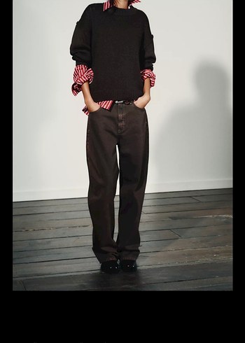 TRF Yüksek Bel Düz Kesim Kahverengi Jean - Görsel 5