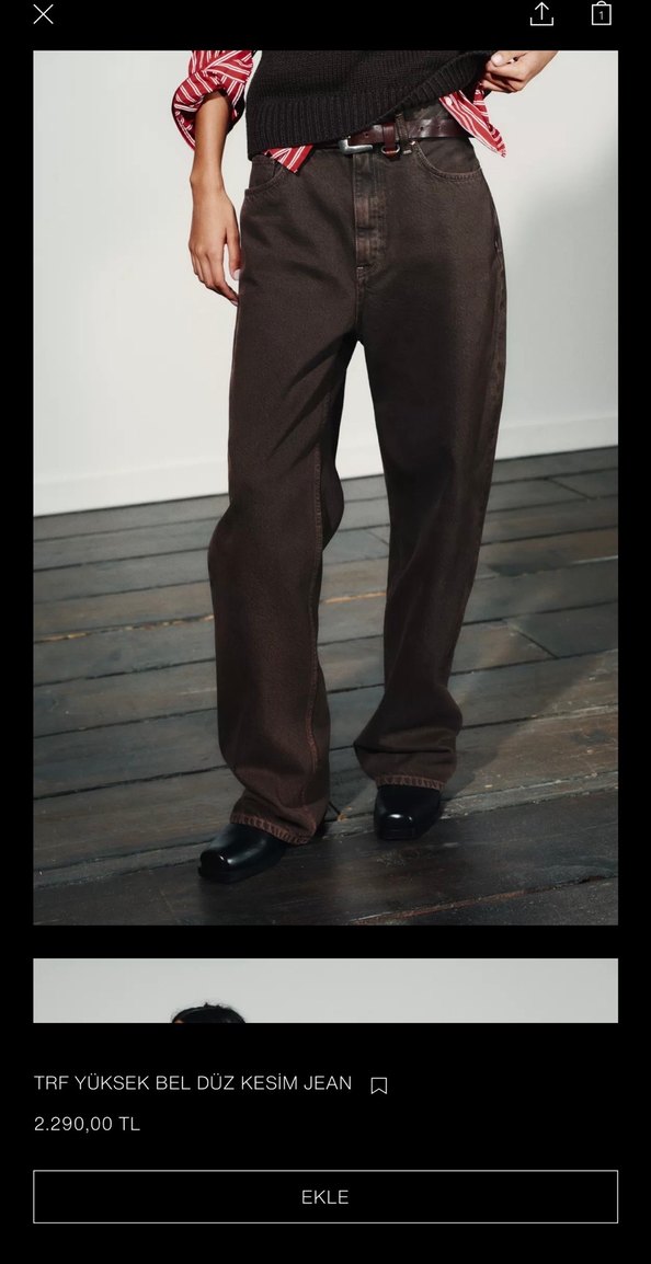 TRF Yüksek Bel Düz Kesim Kahverengi Jean - Görsel 3