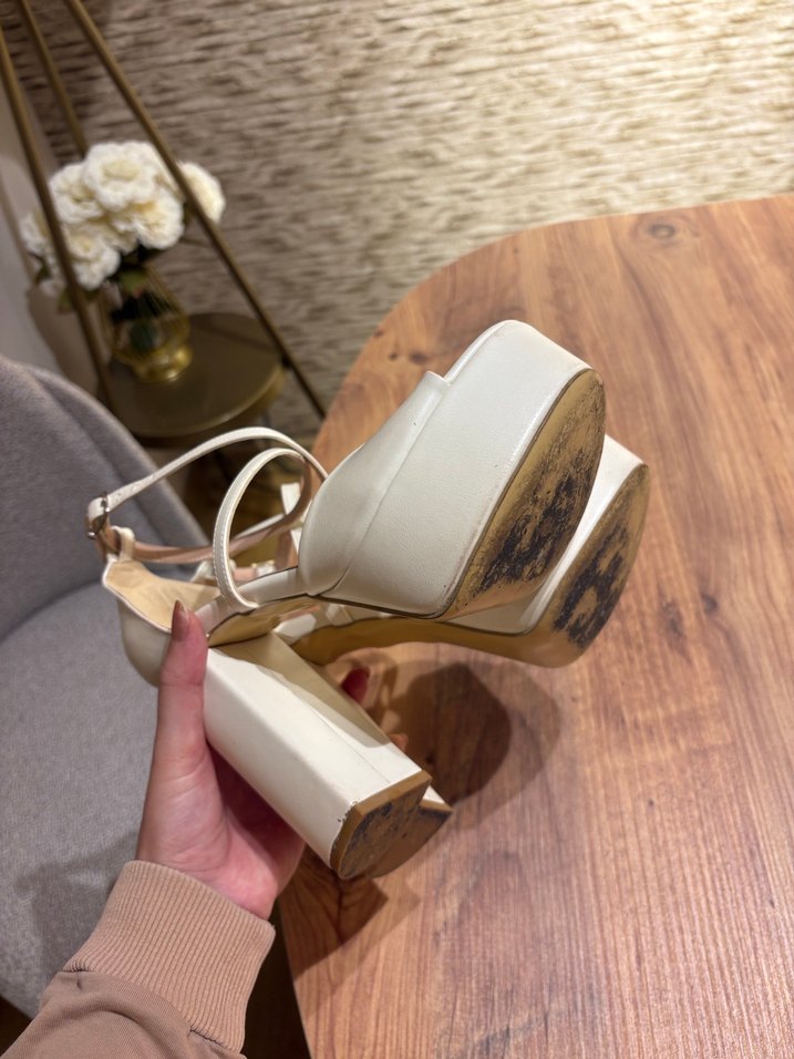 Beyaz Hakiki Deri Platform Topuklu Gelin Abiye Ayakkabı - Görsel 3