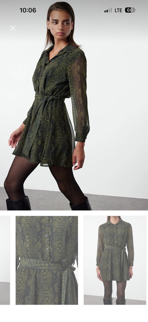 Haki Yılan Desenli Mini Elbise - Görsel 2