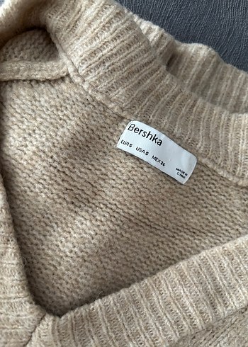 Bej V Yakalı Triko Kadın Kazak - Görsel 3