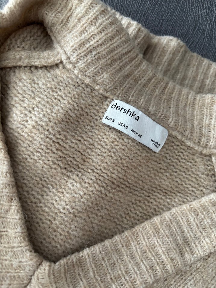 Bej V Yakalı Triko Kadın Kazak - Görsel 3