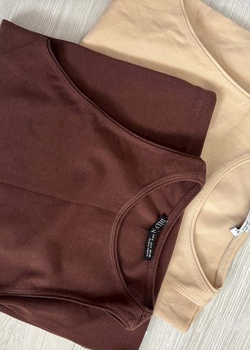 Dilvin Bej & kahverengi ikili Basic Kadın Pamuklu Atlet - Görsel 2