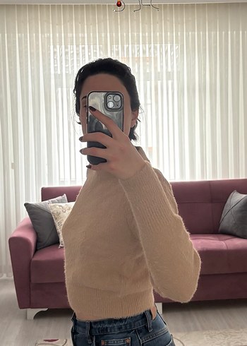 Devetüyü renk yumuşak kumaş Kadın Triko Kazak - Görsel 2