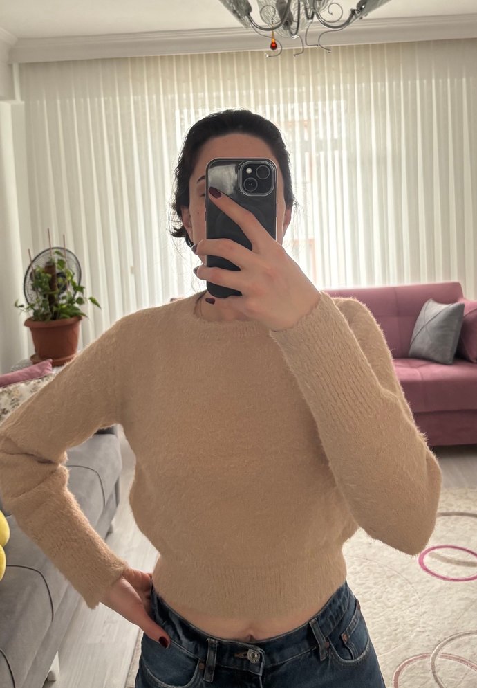 Devetüyü renk yumuşak kumaş Kadın Triko Kazak - Görsel 3