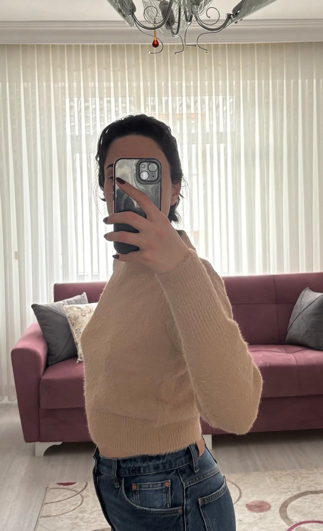 Devetüyü renk yumuşak kumaş Kadın Triko Kazak - Görsel 2